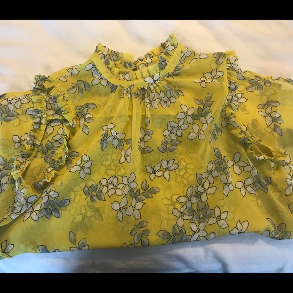 Who what wear sheer yellow high collar blouse